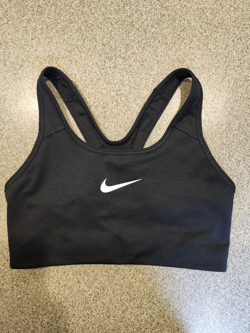 Nike Black Racerback Sports Bra with White Swoosh Size Medium - Picture 3 of 7